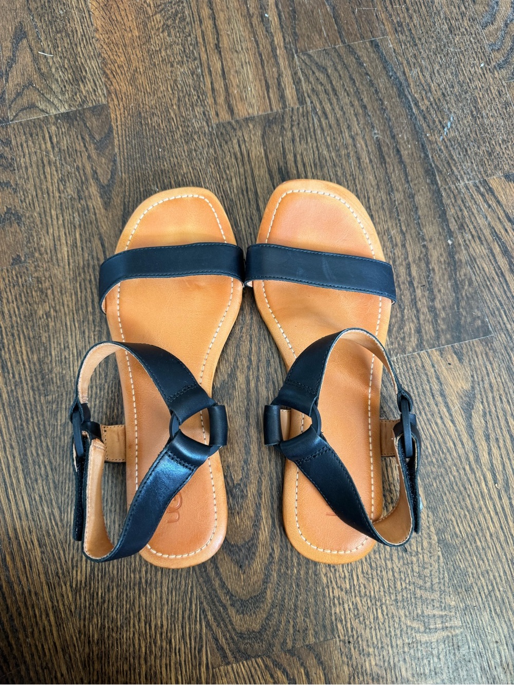 UGG Black Strap Sandals with Tan Footbed